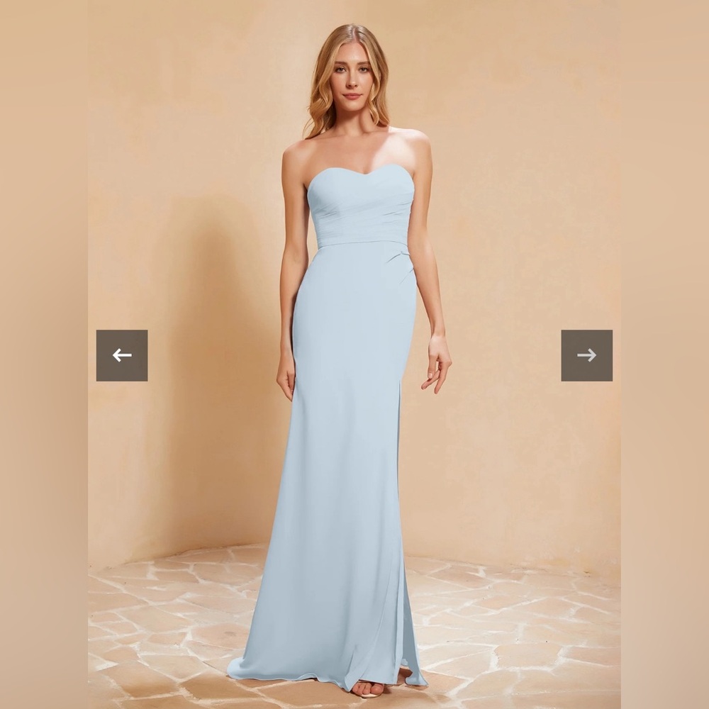 Babaroni Light Blue Sweetheart Sheath Chiffon Dress With Slit, Size 2